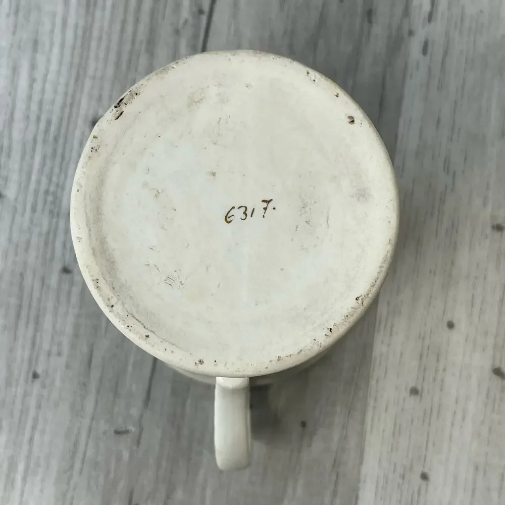 Vintage Textured White Multicolor Floral Accent Gold Trim Shaving Mug Cup Decor